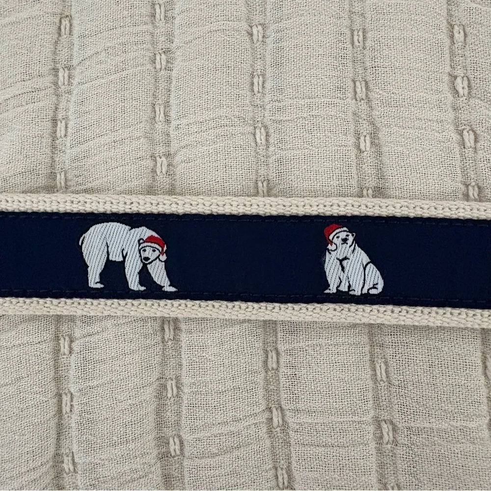 J. Crew Santa Polar Bear‎ Christmas Holiday Print Belt Canvas Leather Men’s 32